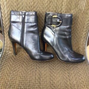 Coach Blossom Black Leather Heeled Ankle Boots